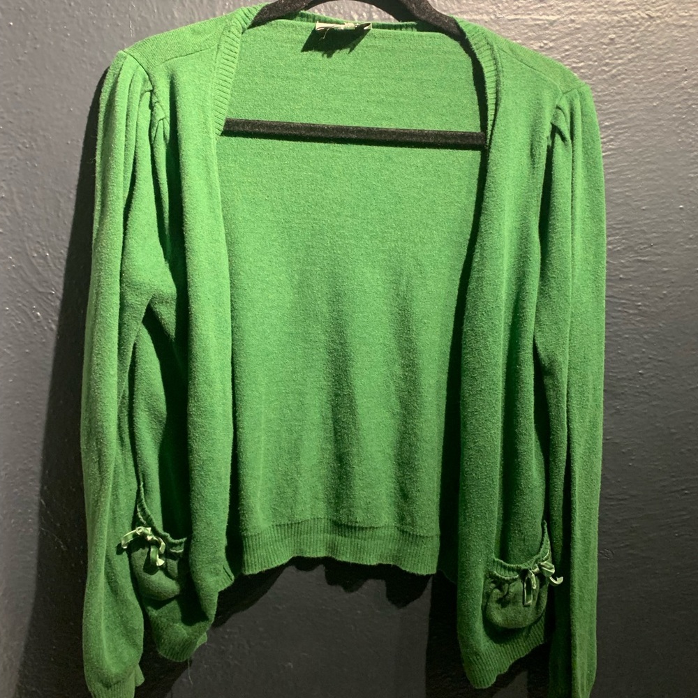 Ann Taylor Loft Green Cropped Sweater Cardigan